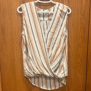 Kut from the Kloth Tan and Cream Striped Wrap Blouse